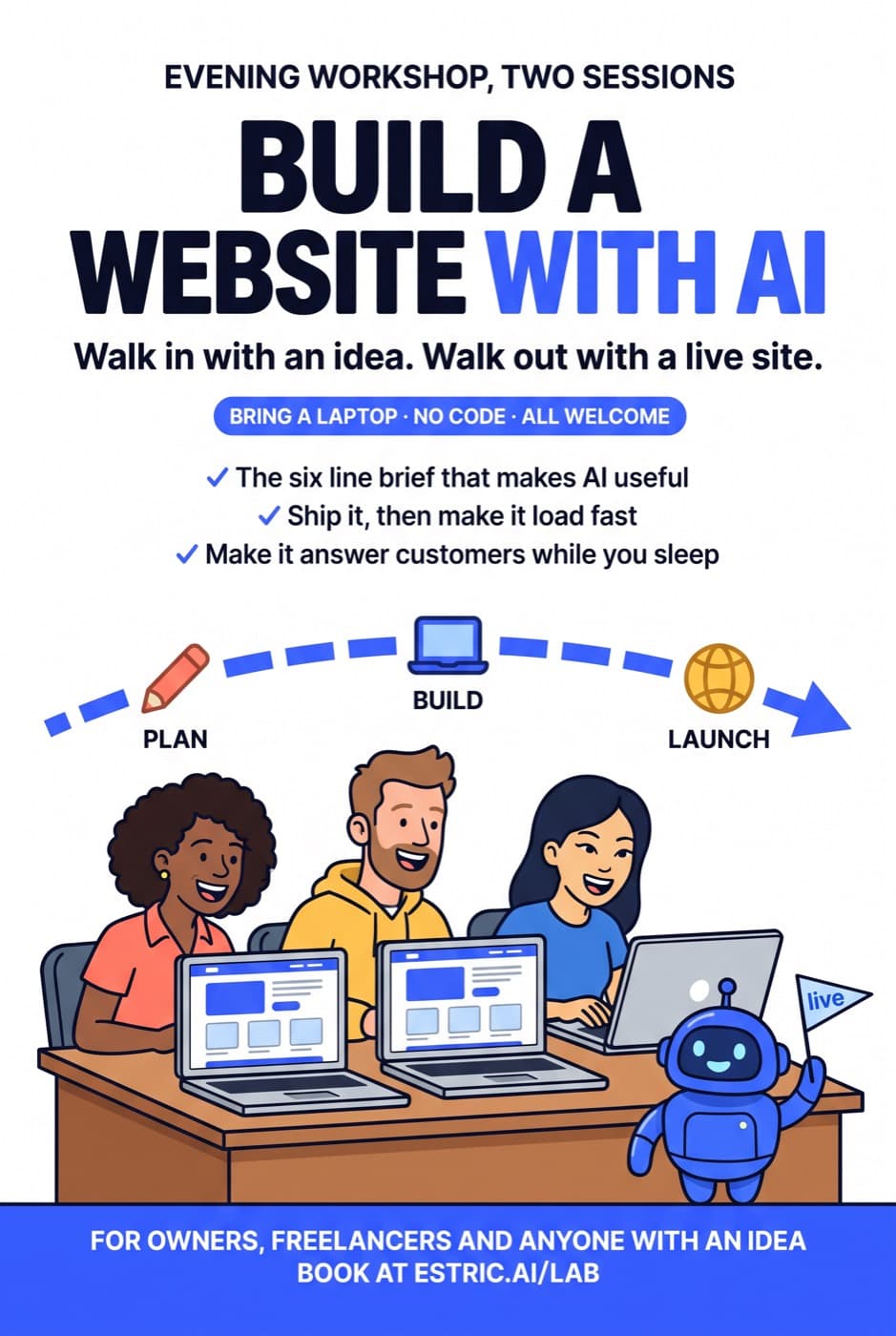 Build a website with AI workshop poster